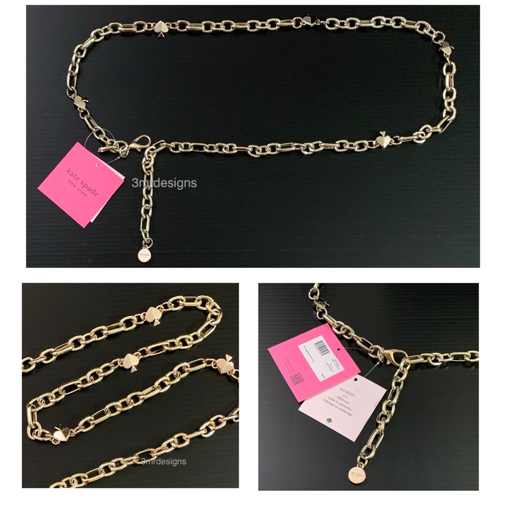 NWT Kate Spade ♠️ Gold Tone 100% Iron Spade Charm Details Chain Belt